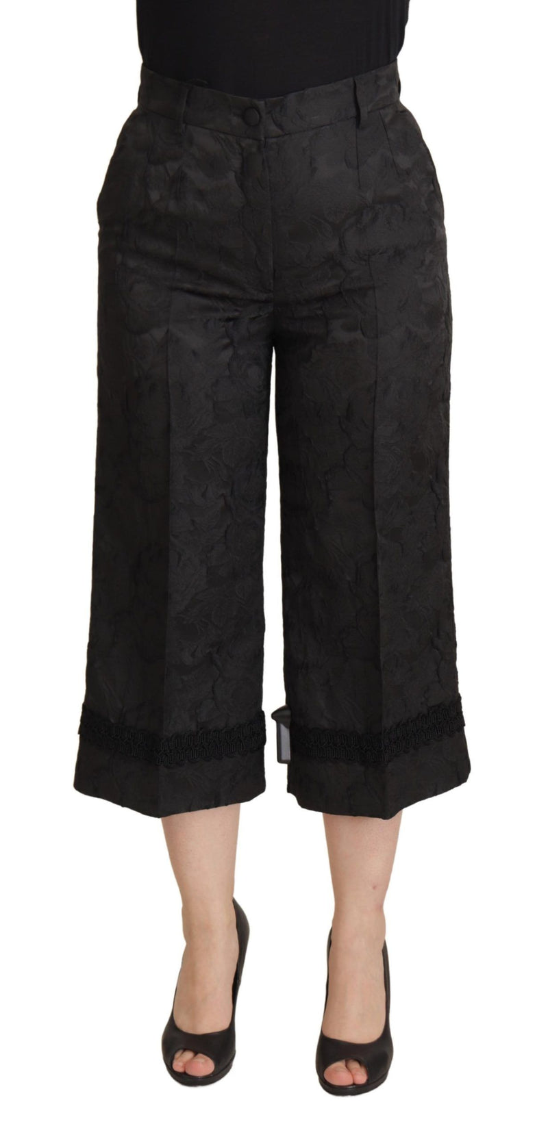 Pantalon court taille haute en brocart noir Dolce & Gabbana