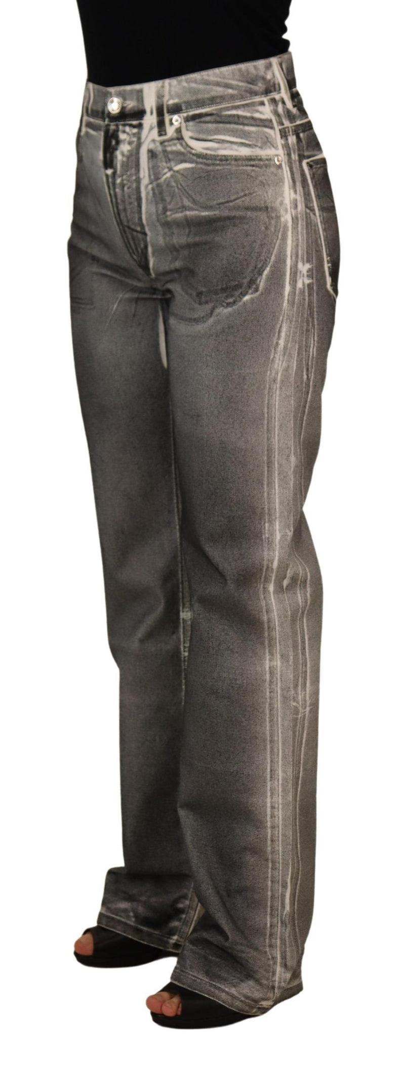 Pantaloni in denim Dolce & Gabbana grigi effetto slavato a vita alta, jeans in cotone