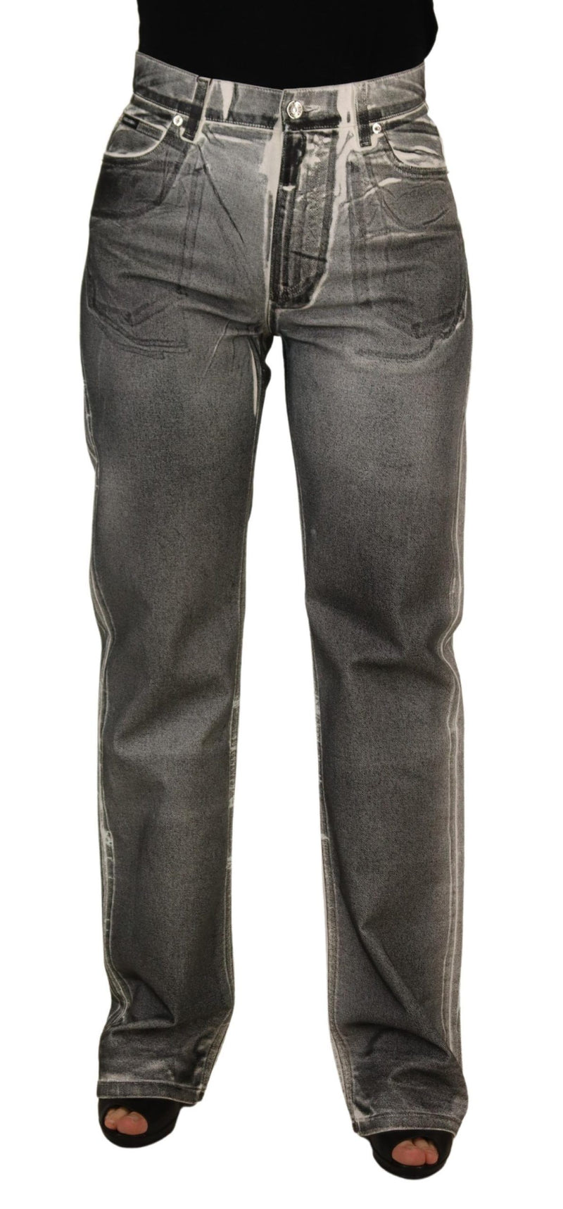Pantaloni in denim Dolce & Gabbana grigi effetto slavato a vita alta, jeans in cotone