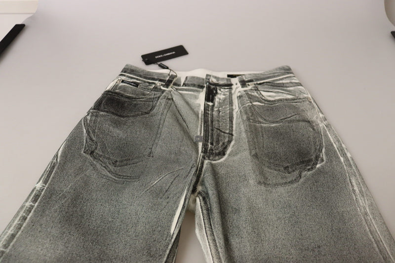 Pantaloni in denim Dolce & Gabbana grigi effetto slavato a vita alta, jeans in cotone