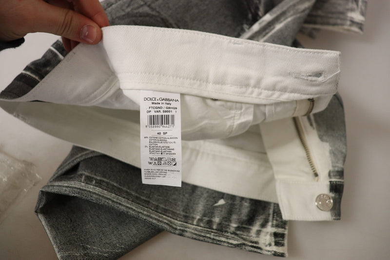 Pantaloni in denim Dolce & Gabbana grigi effetto slavato a vita alta, jeans in cotone