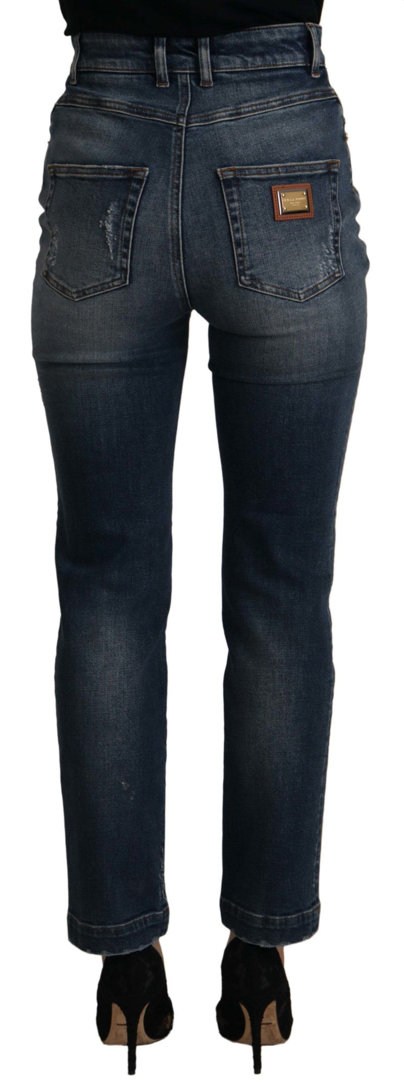 Jean en denim bleu orné de cristaux Dolce & Gabbana