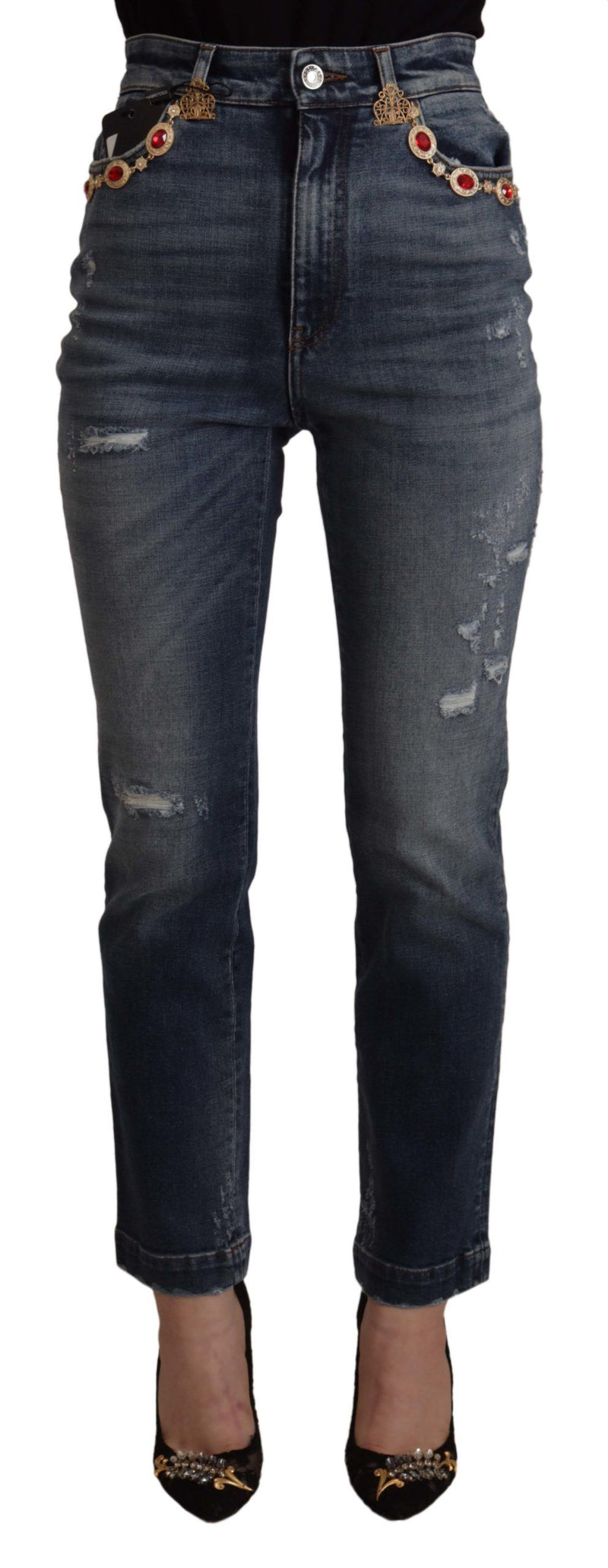 Jean en denim bleu orné de cristaux Dolce & Gabbana