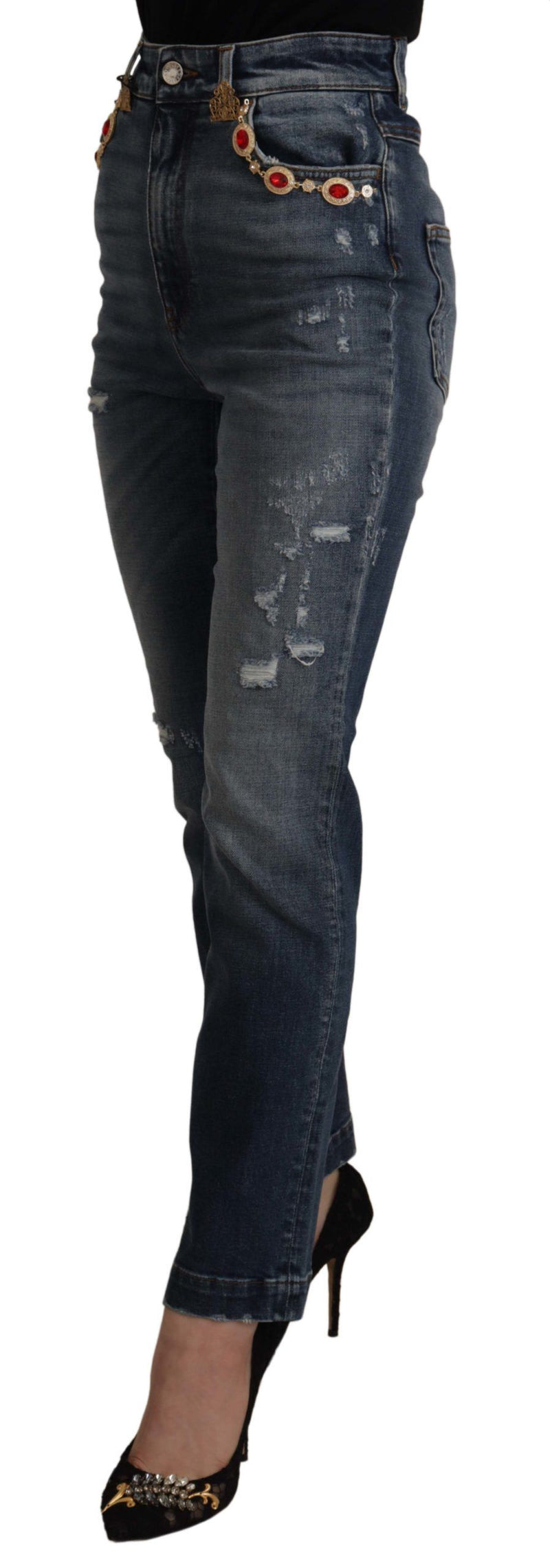 Jean en denim bleu orné de cristaux Dolce & Gabbana