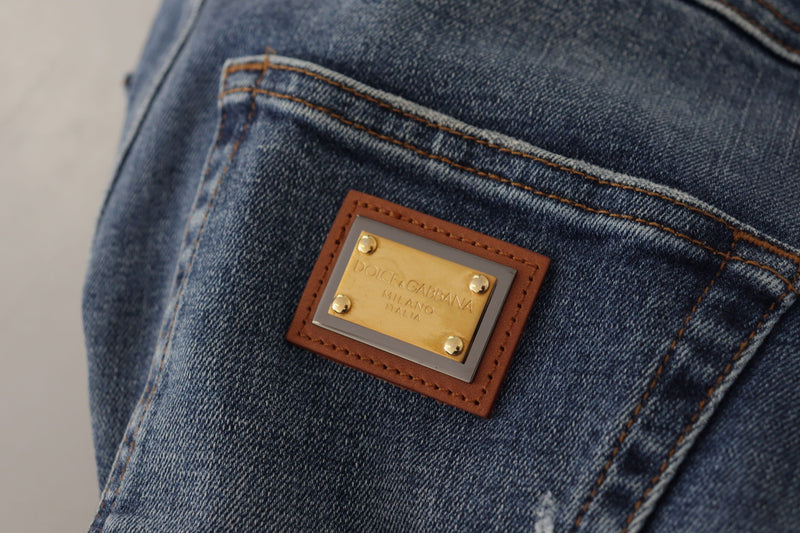 Jean en denim bleu orné de cristaux Dolce & Gabbana