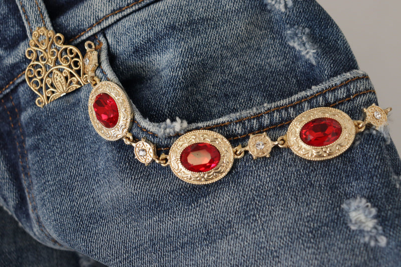 Jean en denim bleu orné de cristaux Dolce & Gabbana