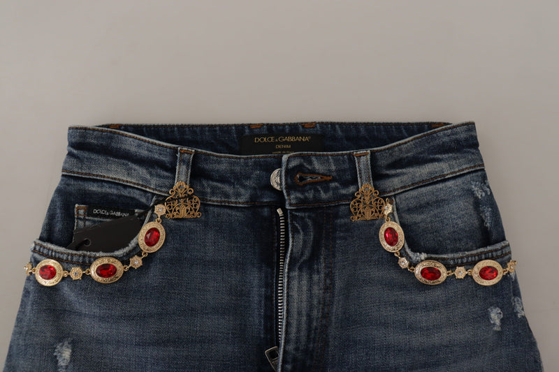 Jean en denim bleu orné de cristaux Dolce & Gabbana