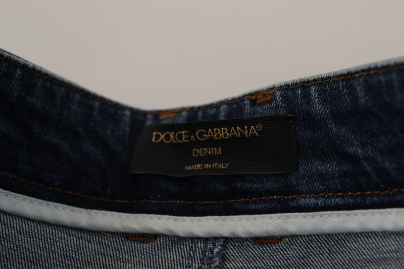 Jean en denim bleu orné de cristaux Dolce & Gabbana