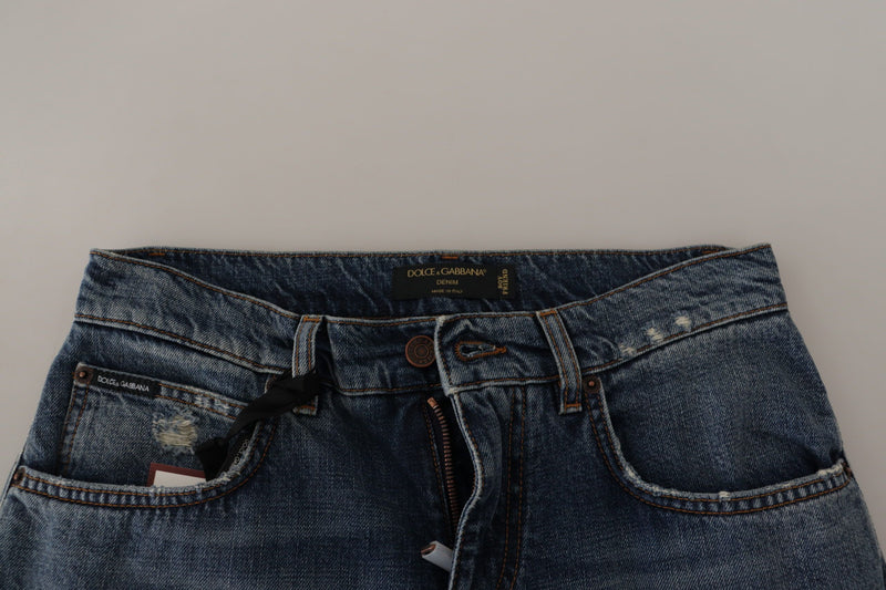 Jean en denim bleu avec écusson cœur baroque et logo Dolce & Gabbana