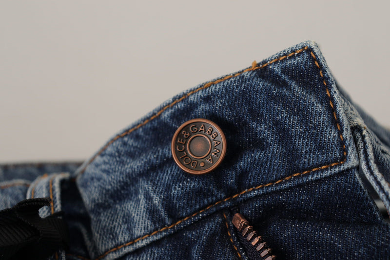 Jean en denim bleu avec écusson cœur baroque et logo Dolce & Gabbana