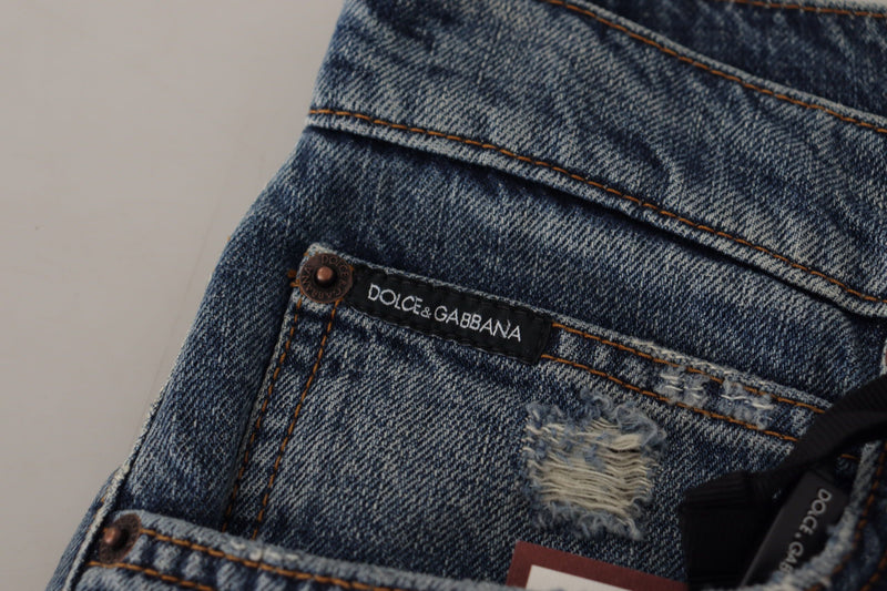 Jean en denim bleu avec écusson cœur baroque et logo Dolce & Gabbana