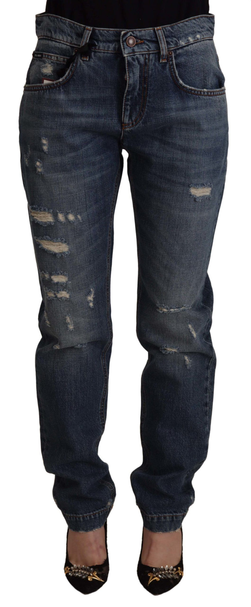 Jean en denim bleu avec écusson cœur baroque et logo Dolce & Gabbana