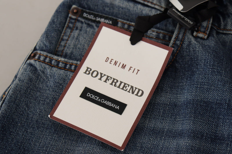 Jean en denim bleu avec écusson cœur baroque et logo Dolce & Gabbana