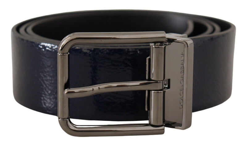 Cinto Dolce & Gabbana azul de couro envernizado Vernice com fivela prateada com logotipo