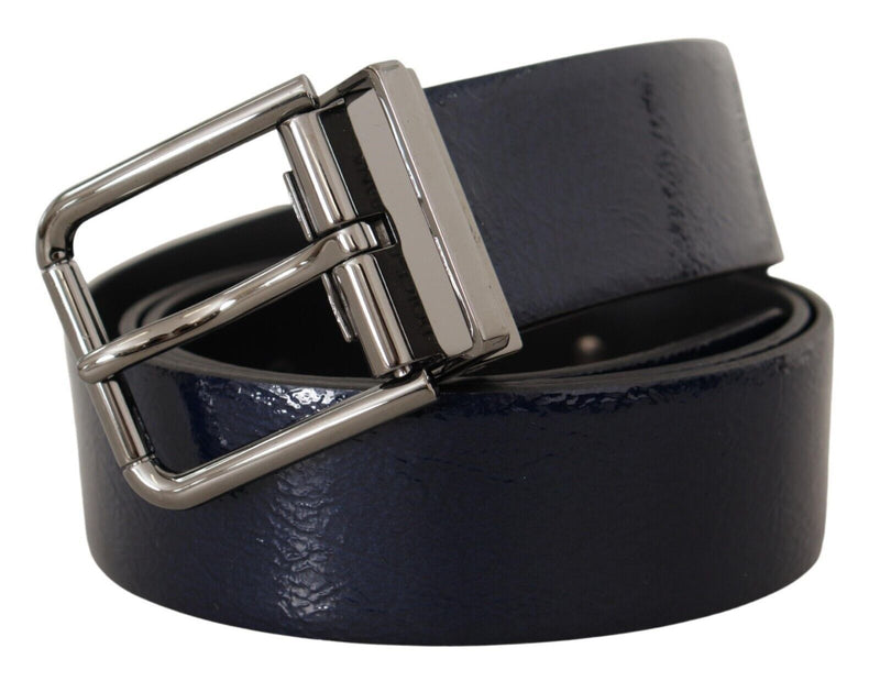 Cinto Dolce & Gabbana azul de couro envernizado Vernice com fivela prateada com logotipo