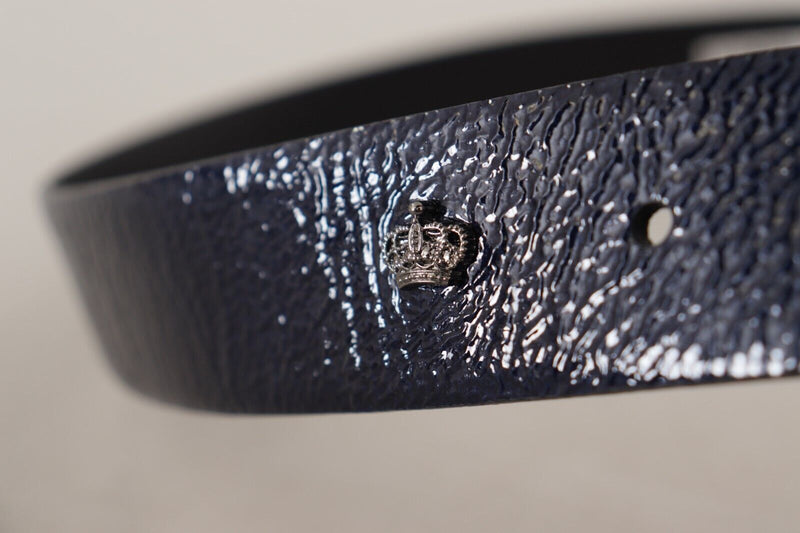 Cinto Dolce & Gabbana azul de couro envernizado Vernice com fivela prateada com logotipo