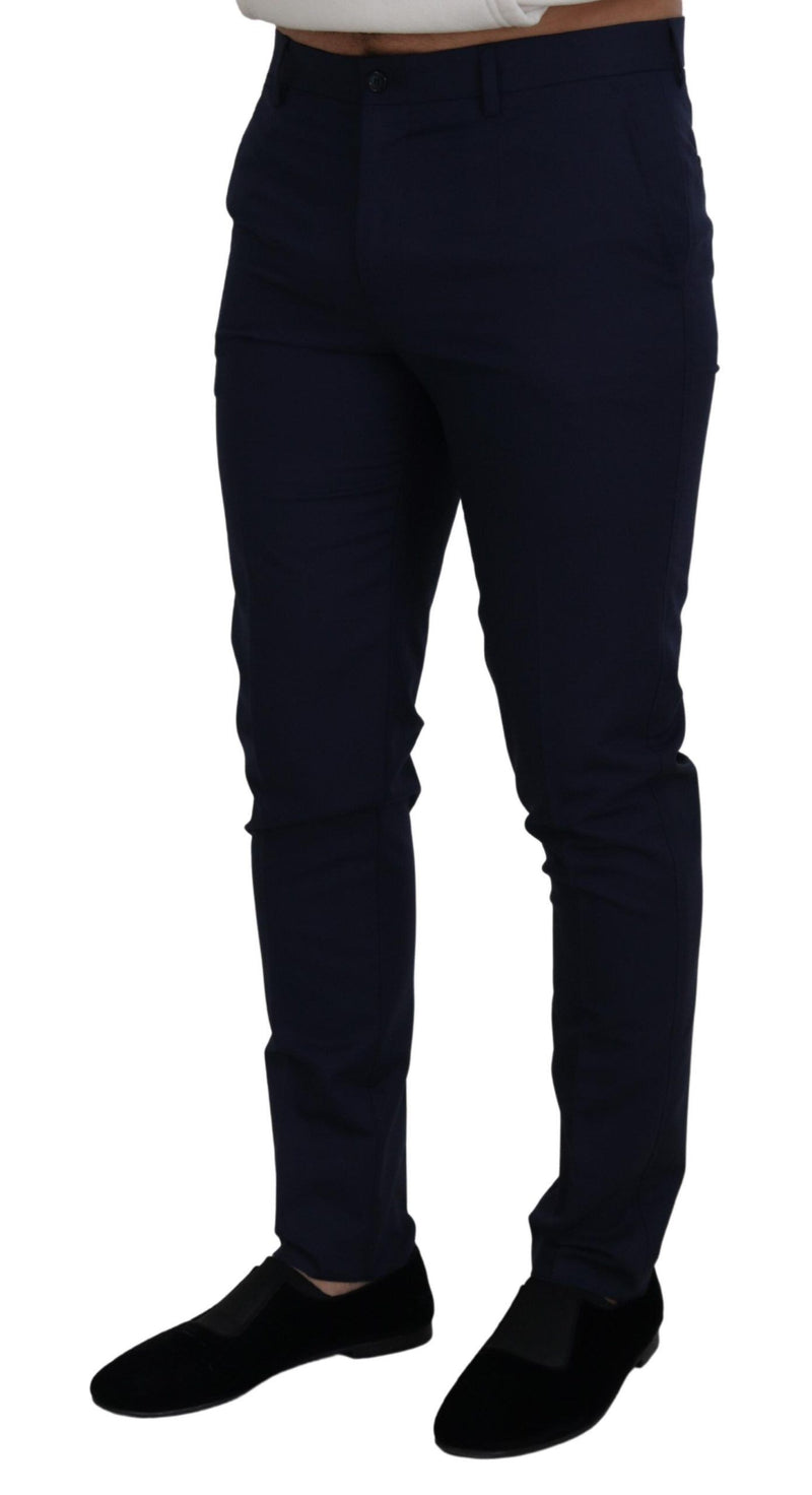 Pantaloni chino Dolce & Gabbana blu in lino e cotone, vestibilità slim