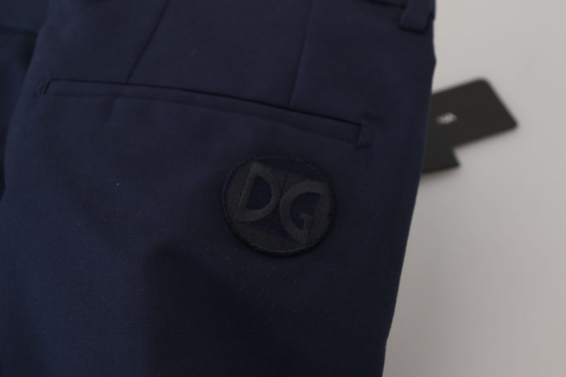 Pantaloni chino Dolce & Gabbana blu in lino e cotone, vestibilità slim