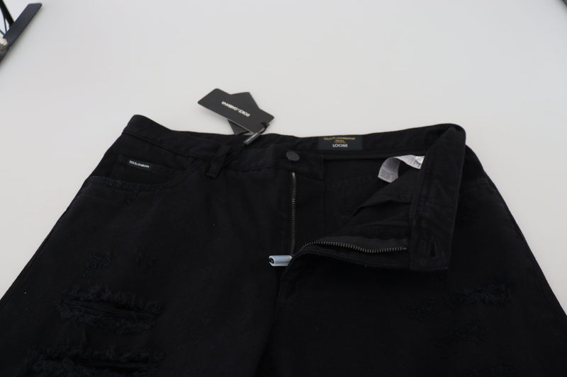 Vaqueros negros holgados de algodón, de corte regular y desgastados de Dolce & Gabbana