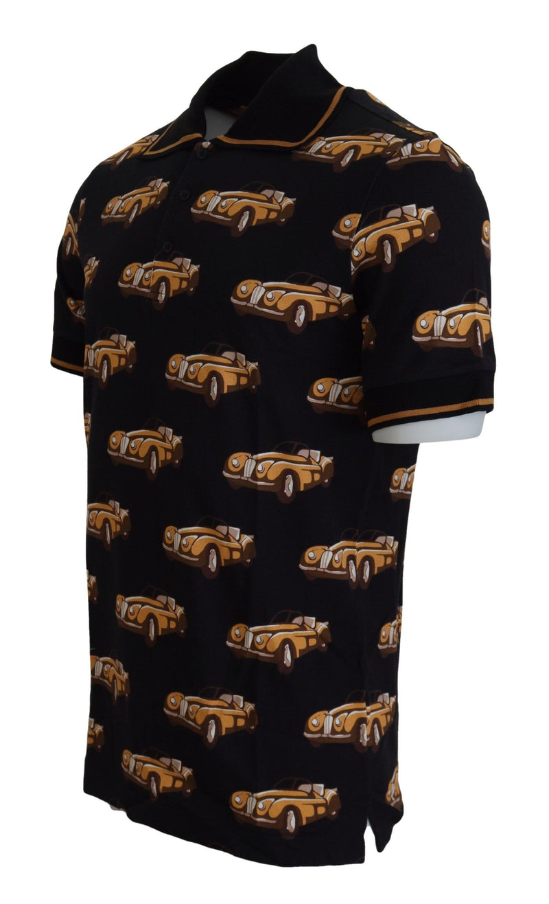 Camiseta polo preta de manga curta com estampa de carro Dolce & Gabbana