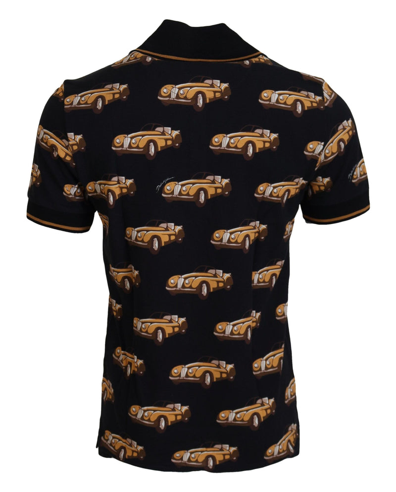 Camiseta polo preta de manga curta com estampa de carro Dolce & Gabbana