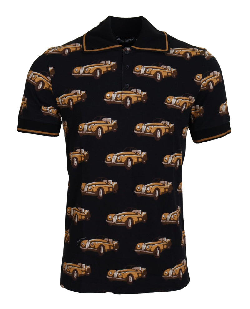 Camiseta polo preta de manga curta com estampa de carro Dolce & Gabbana