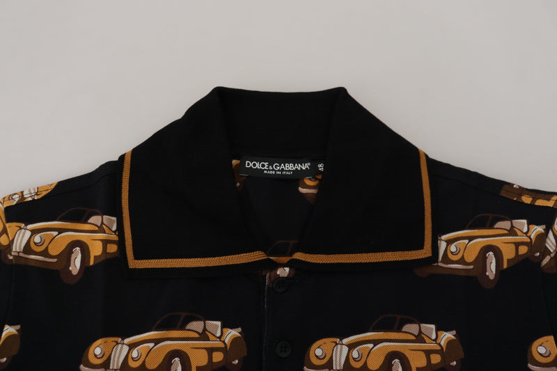 Camiseta polo preta de manga curta com estampa de carro Dolce & Gabbana