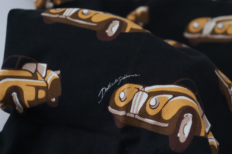 Camiseta polo preta de manga curta com estampa de carro Dolce & Gabbana