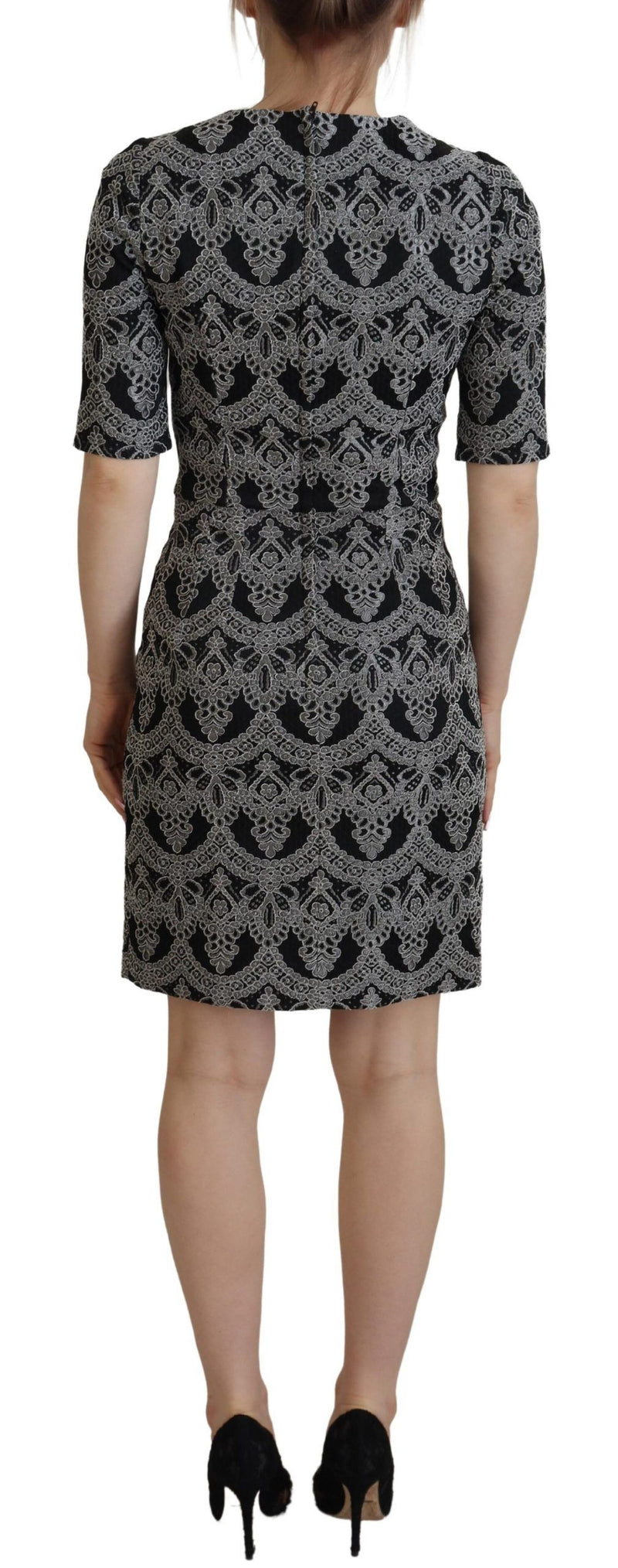 Vestido tubinho justo jacquard preto e cinza Dolce & Gabbana