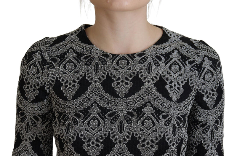 Vestido tubinho justo jacquard preto e cinza Dolce & Gabbana