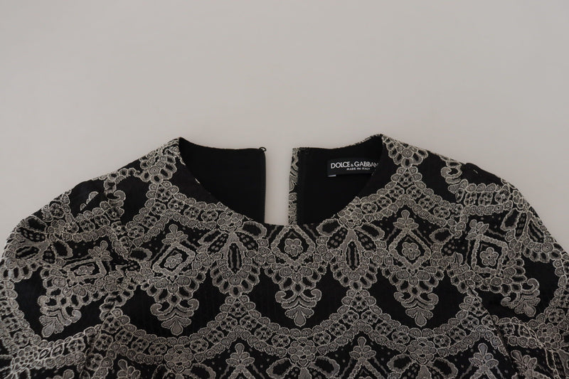 Vestido tubinho justo jacquard preto e cinza Dolce & Gabbana