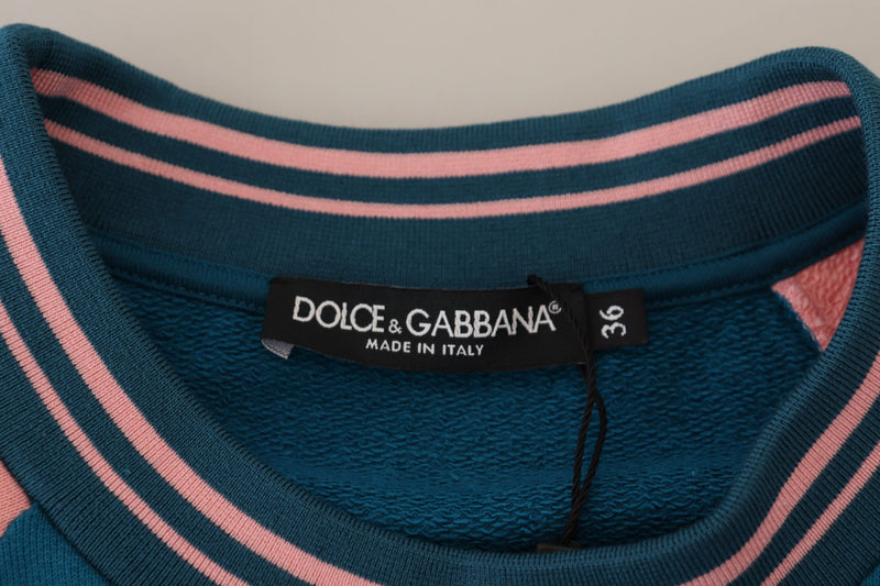 Maglione Dolce & Gabbana blu e rosa con paillettes e cristalli Queen