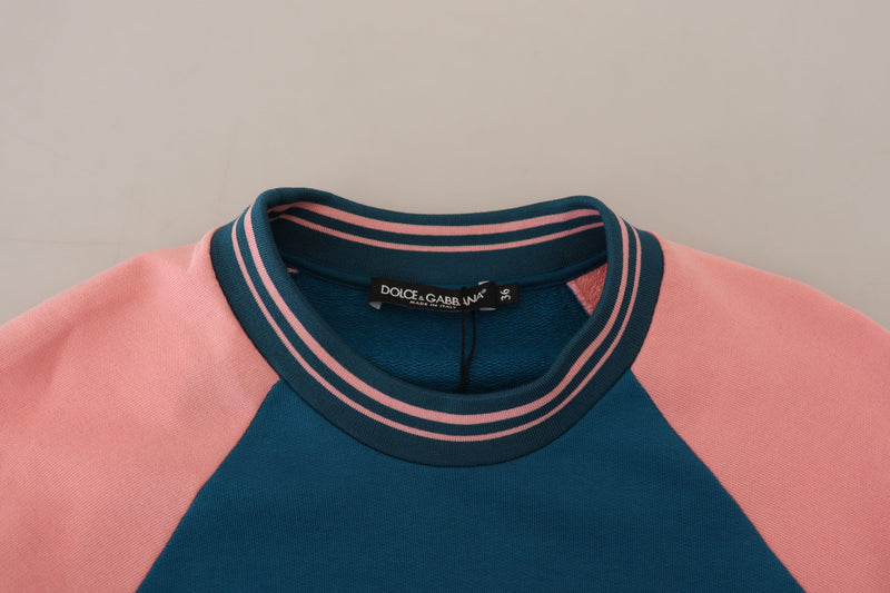 Maglione Dolce & Gabbana blu e rosa con paillettes e cristalli Queen