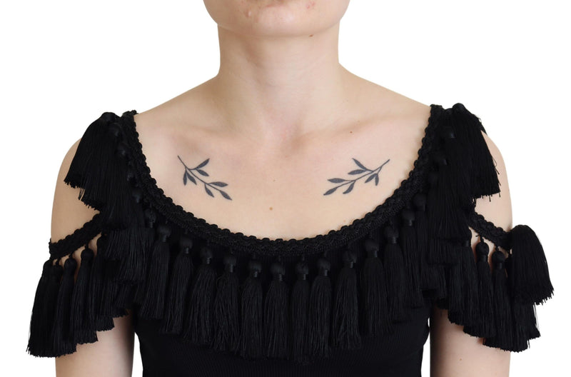 Blouse débardeur Dolce & Gabbana noire en coton à pompons