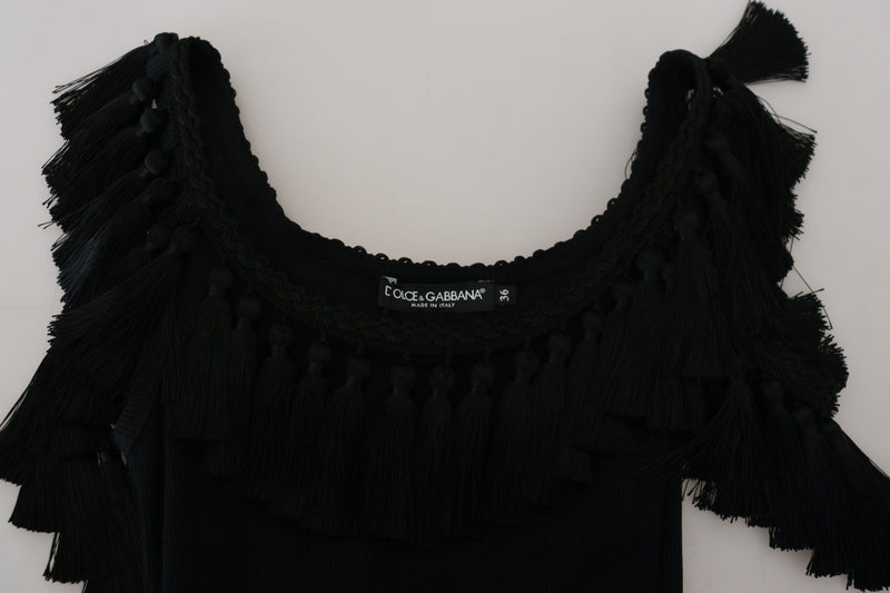 Blouse débardeur Dolce & Gabbana noire en coton à pompons