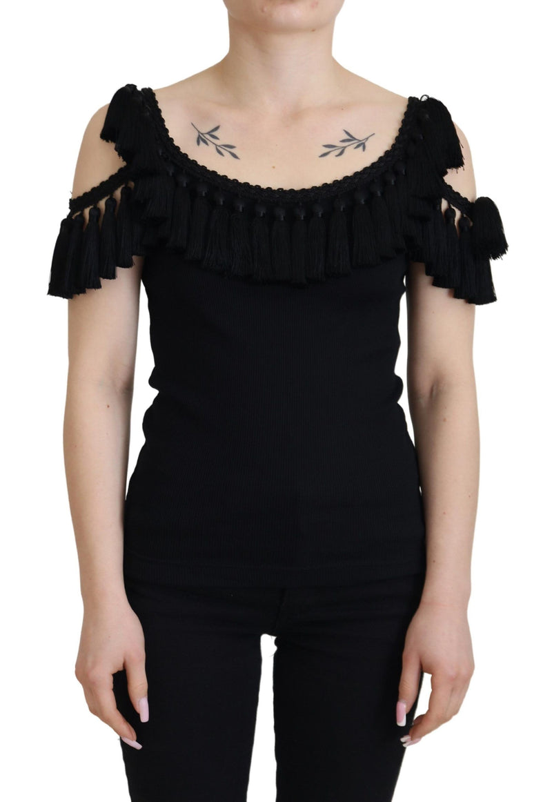 Blouse débardeur Dolce & Gabbana noire en coton à pompons