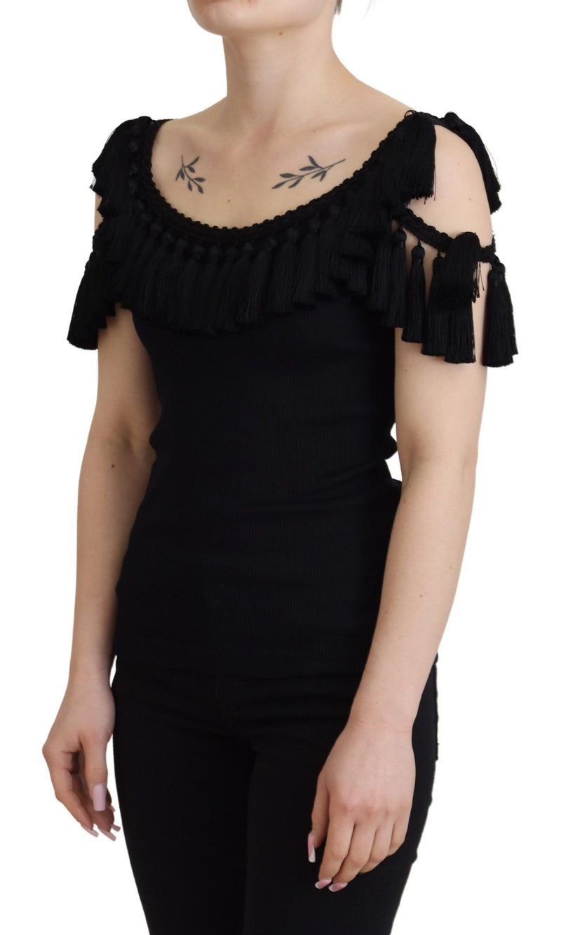 Blouse débardeur Dolce & Gabbana noire en coton à pompons