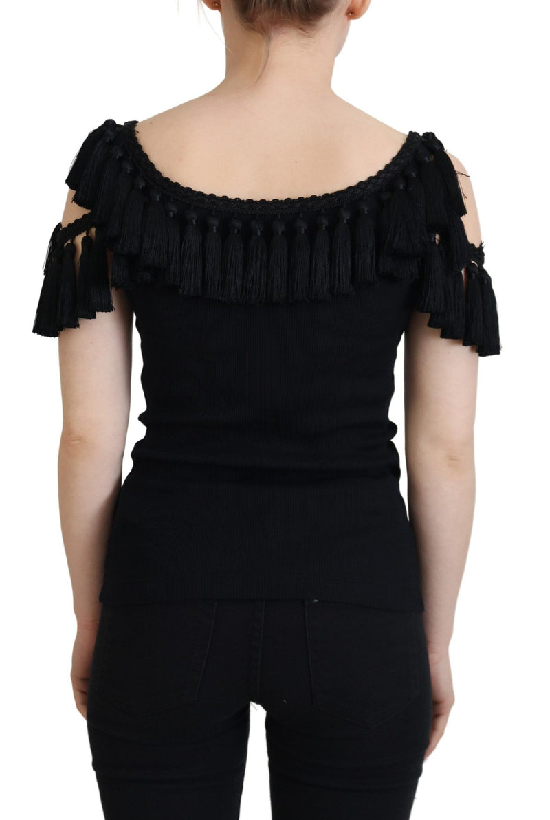 Blouse débardeur Dolce & Gabbana noire en coton à pompons