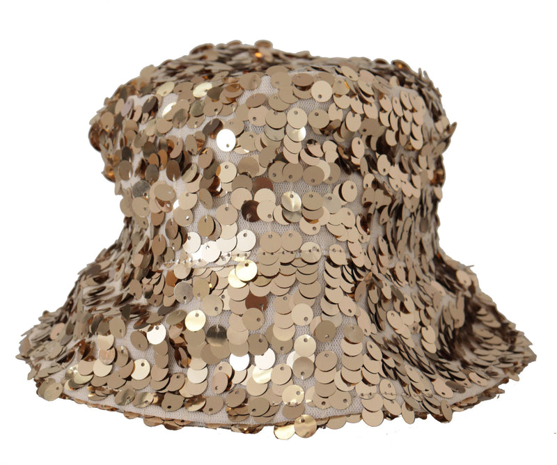 Sombrero tipo pescador con ala y adornos de lentejuelas de seda dorada de Dolce & Gabbana