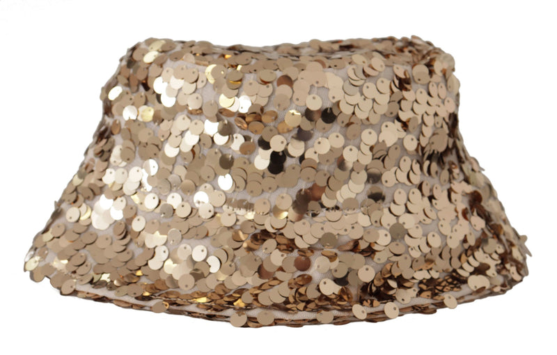 Sombrero tipo pescador con ala y adornos de lentejuelas de seda dorada de Dolce & Gabbana