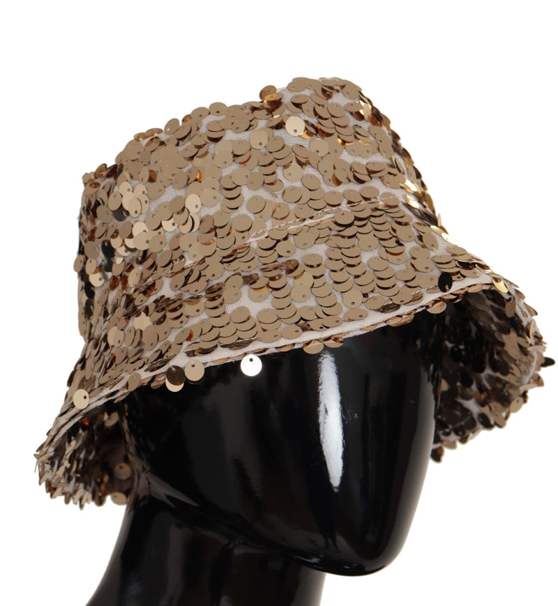 Sombrero tipo pescador con ala y adornos de lentejuelas de seda dorada de Dolce & Gabbana
