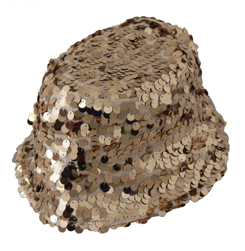 Sombrero tipo pescador con ala y adornos de lentejuelas de seda dorada de Dolce & Gabbana