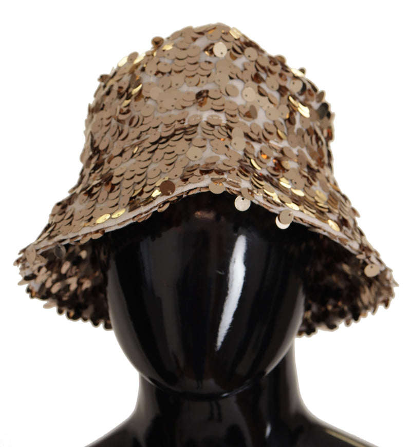 Sombrero tipo pescador con ala y adornos de lentejuelas de seda dorada de Dolce & Gabbana