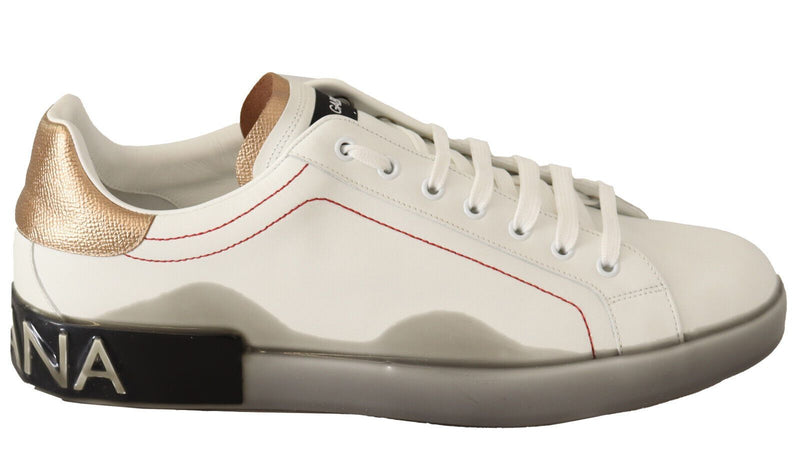 Baskets basses Dolce & Gabbana blanches et dorées en cuir, chaussures décontractées
