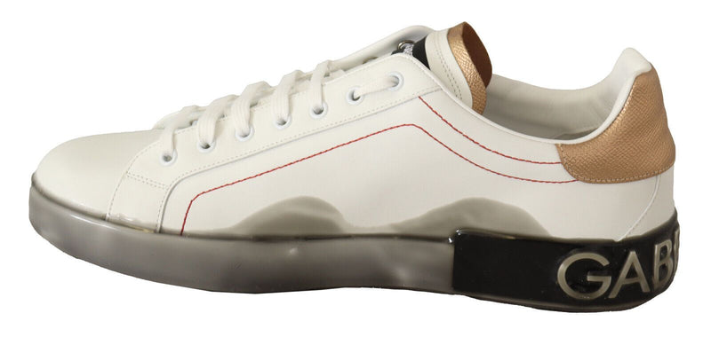 Baskets basses Dolce & Gabbana blanches et dorées en cuir, chaussures décontractées