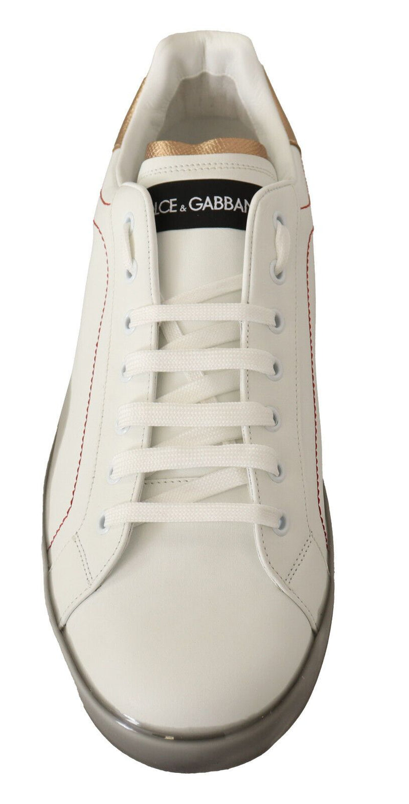 Baskets basses Dolce & Gabbana blanches et dorées en cuir, chaussures décontractées