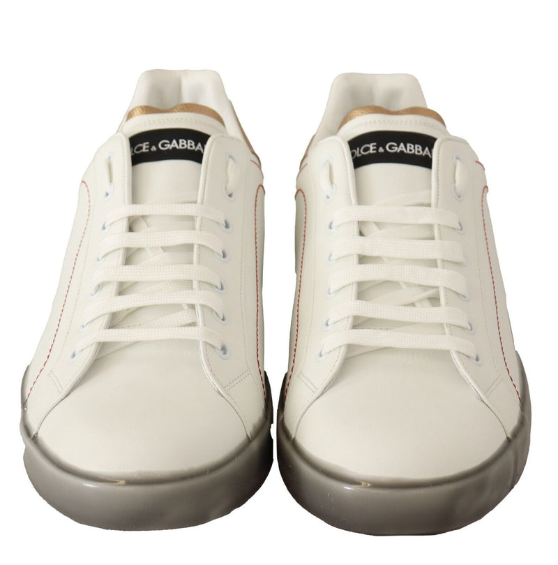 Baskets basses Dolce & Gabbana blanches et dorées en cuir, chaussures décontractées