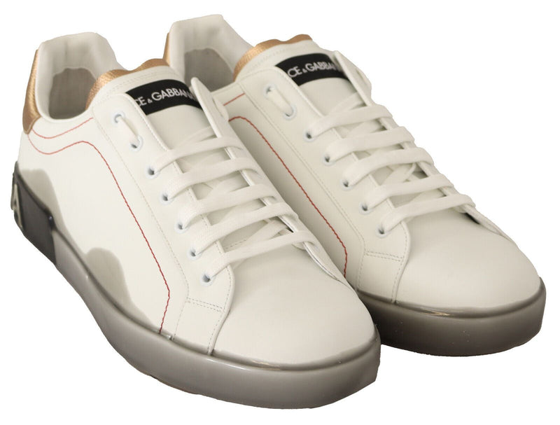 Baskets basses Dolce & Gabbana blanches et dorées en cuir, chaussures décontractées