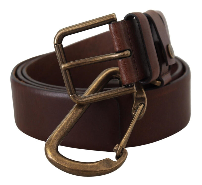 Ceinture Dolce & Gabbana marron en cuir avec boucle mousqueton en métal doré