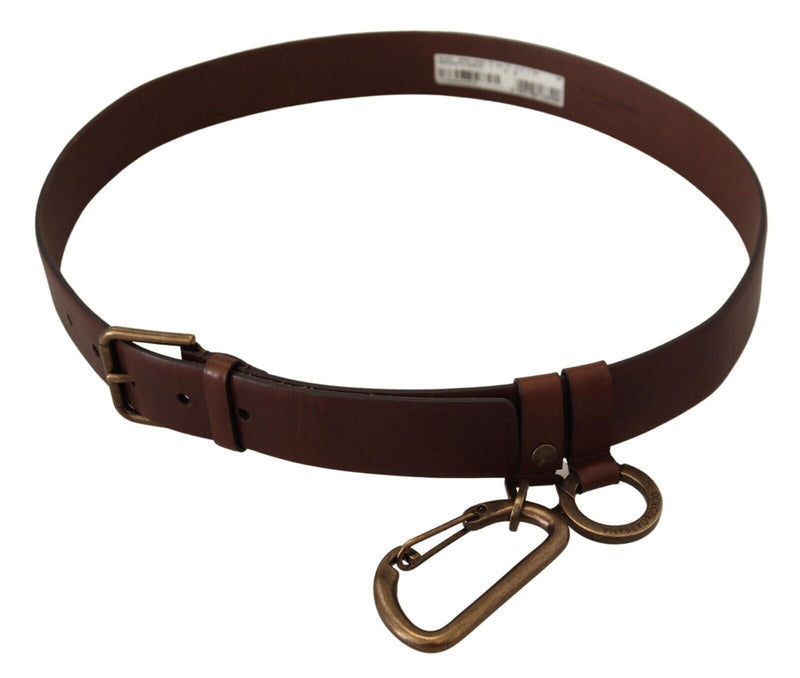 Ceinture Dolce & Gabbana marron en cuir avec boucle mousqueton en métal doré